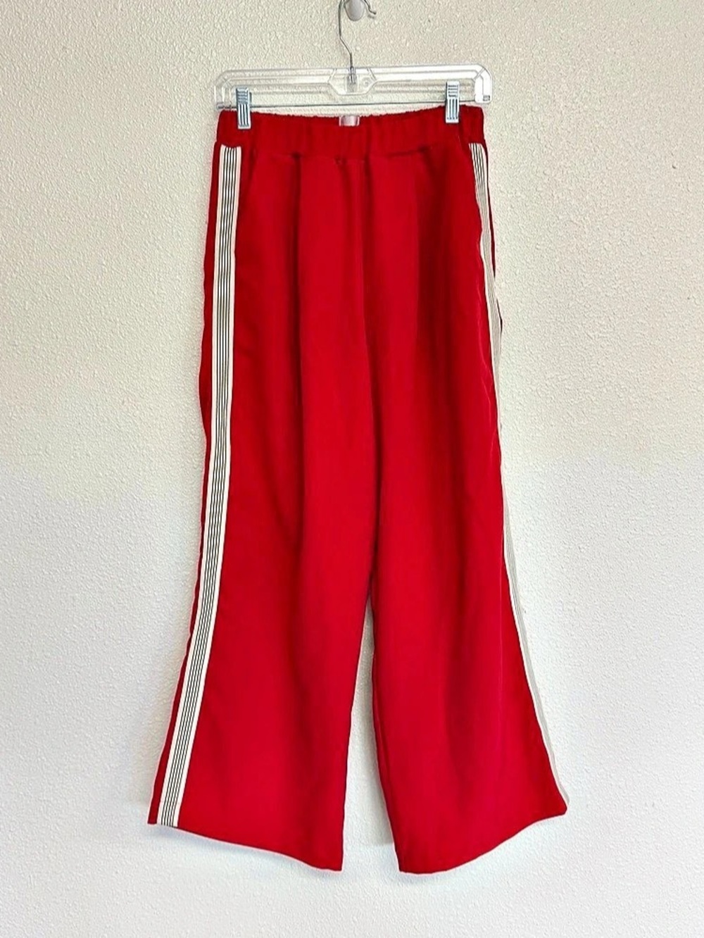 Anthro Maeve Pull On Wide Leg Track Pants in Red and White Size XSP Like New